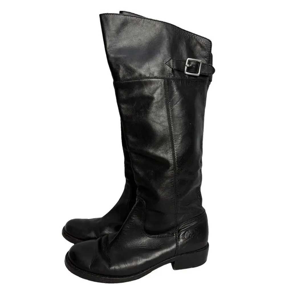 Coach Boots Womens 7.5B Black Leather Joele Buckle Riding Shoes Tall